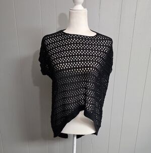 Sweet Rain Black Crochet Knit Hallow Sweater Top Size S